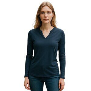 Indigenous V-Neck Long Sleeve Organic Cotton Top, S